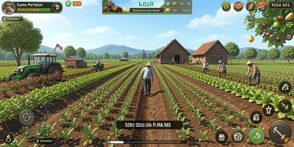 Tampilan gameplay 34R yang menarik dengan aktivitas bertani.