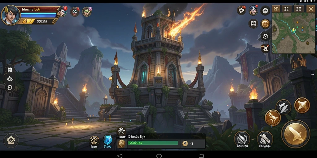Screenshot gameplay 8364 menampilkan menara pertahanan yang strategis.