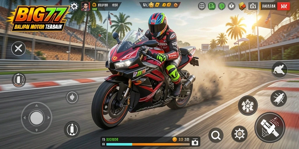 Screenshot gameplay motor racing yang mendebarkan di BIG77.