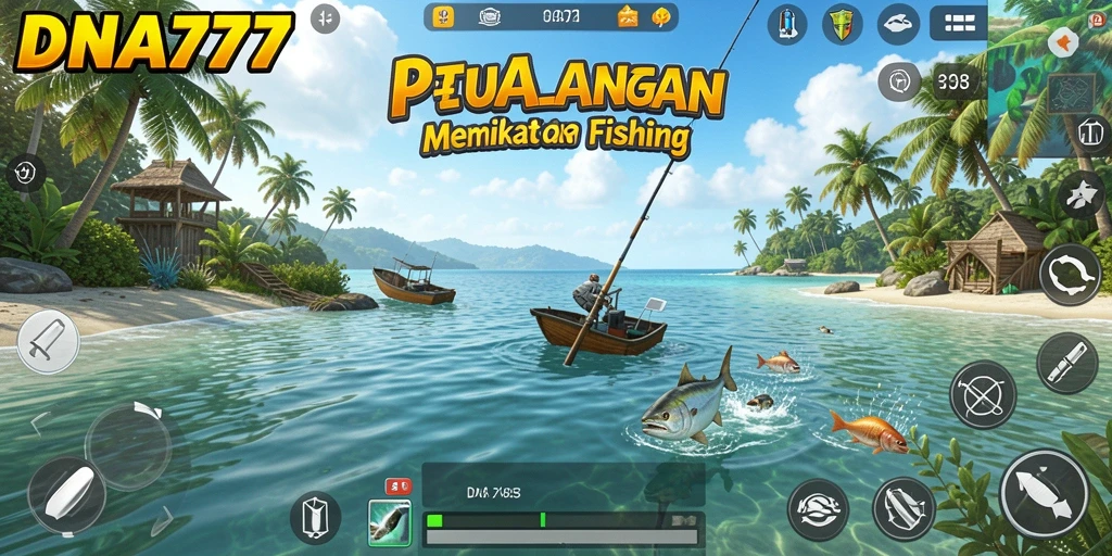 Tampilan gameplay <strong>DNA777</strong> yang seru saat menangkap ikan dengan berbagai alat pancing.