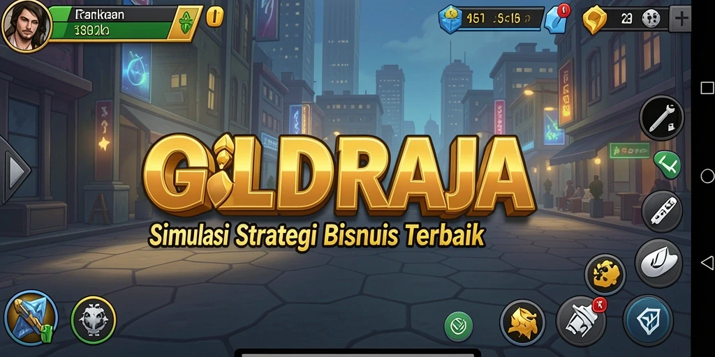 Screenshot GOLDRAJA menunjukkan gameplay menciptakan strategi bisnis.