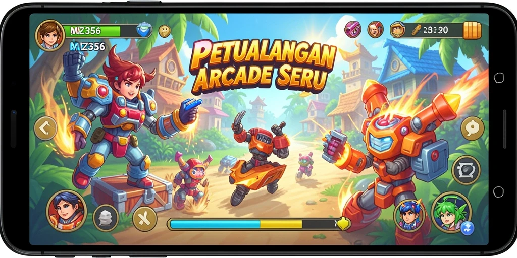Tampilan gameplay menegangkan di MZ356 dengan karakter dan level yang beragam.