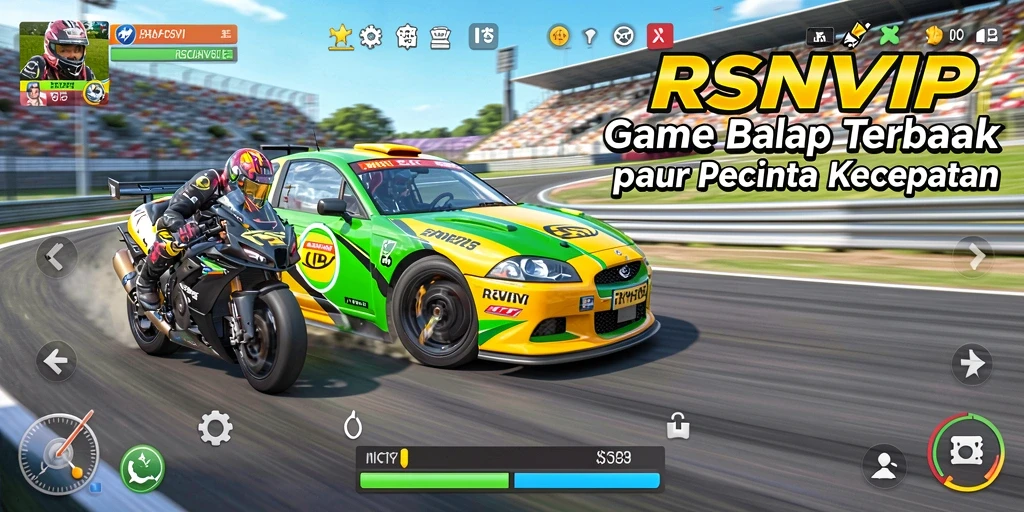 Tampilan gameplay balap seru di RSNVIP dengan mobil berkecepatan tinggi.