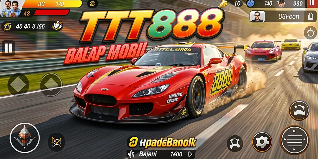 Screenshot TTT888 menunjukkan aksi balapan mobil yang intens dan cepat.
